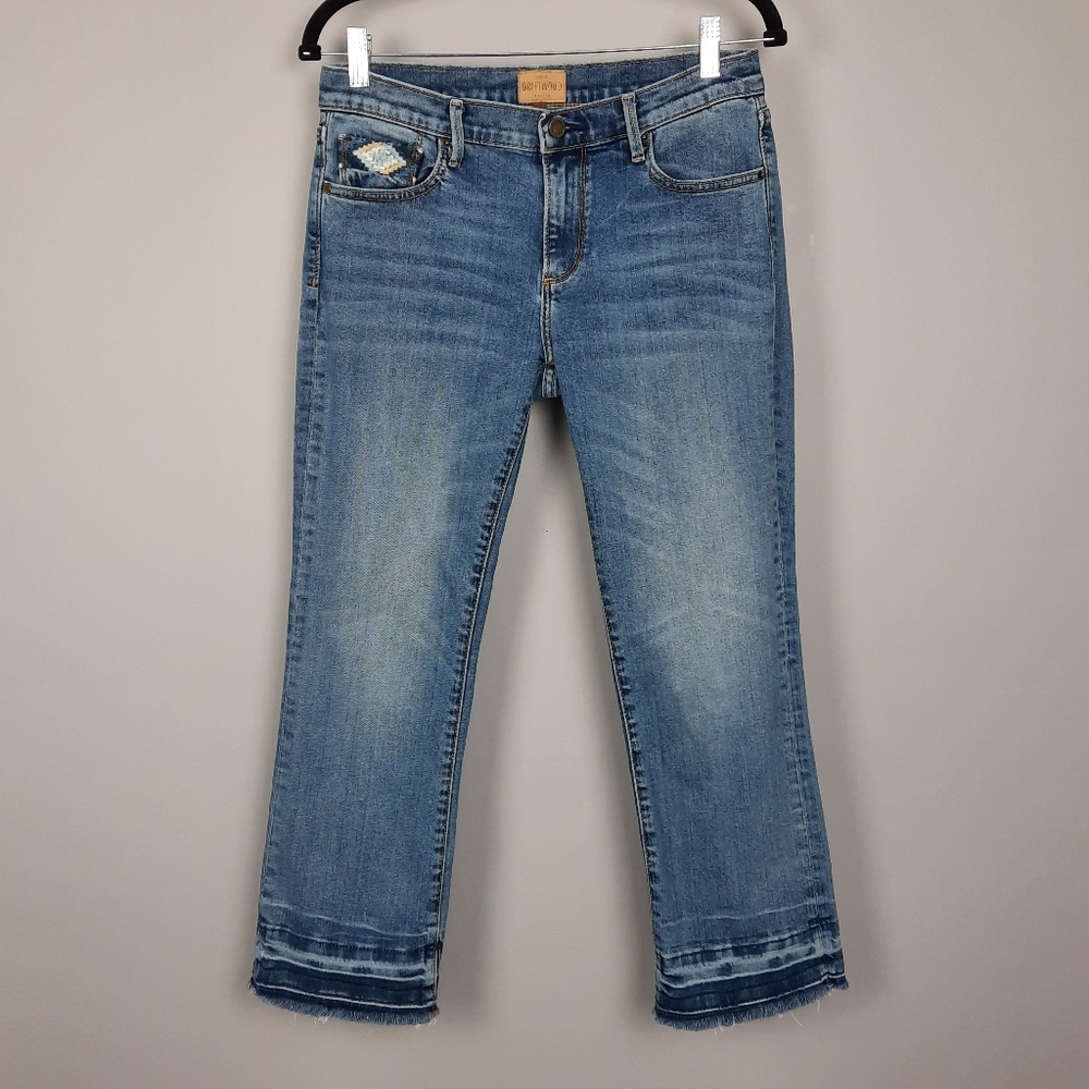 Driftwood Colette Southwest Embroidered Straight Leg Fringe Ankle Jeans size 28